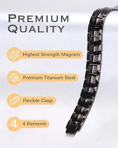 Feraco Magnetic Therapy Bracelet Titanium Steel Double Row 4 Elements Magnets 22cm (8.66 inch) | Hypoallergenic & Adjustable thumbnail 3