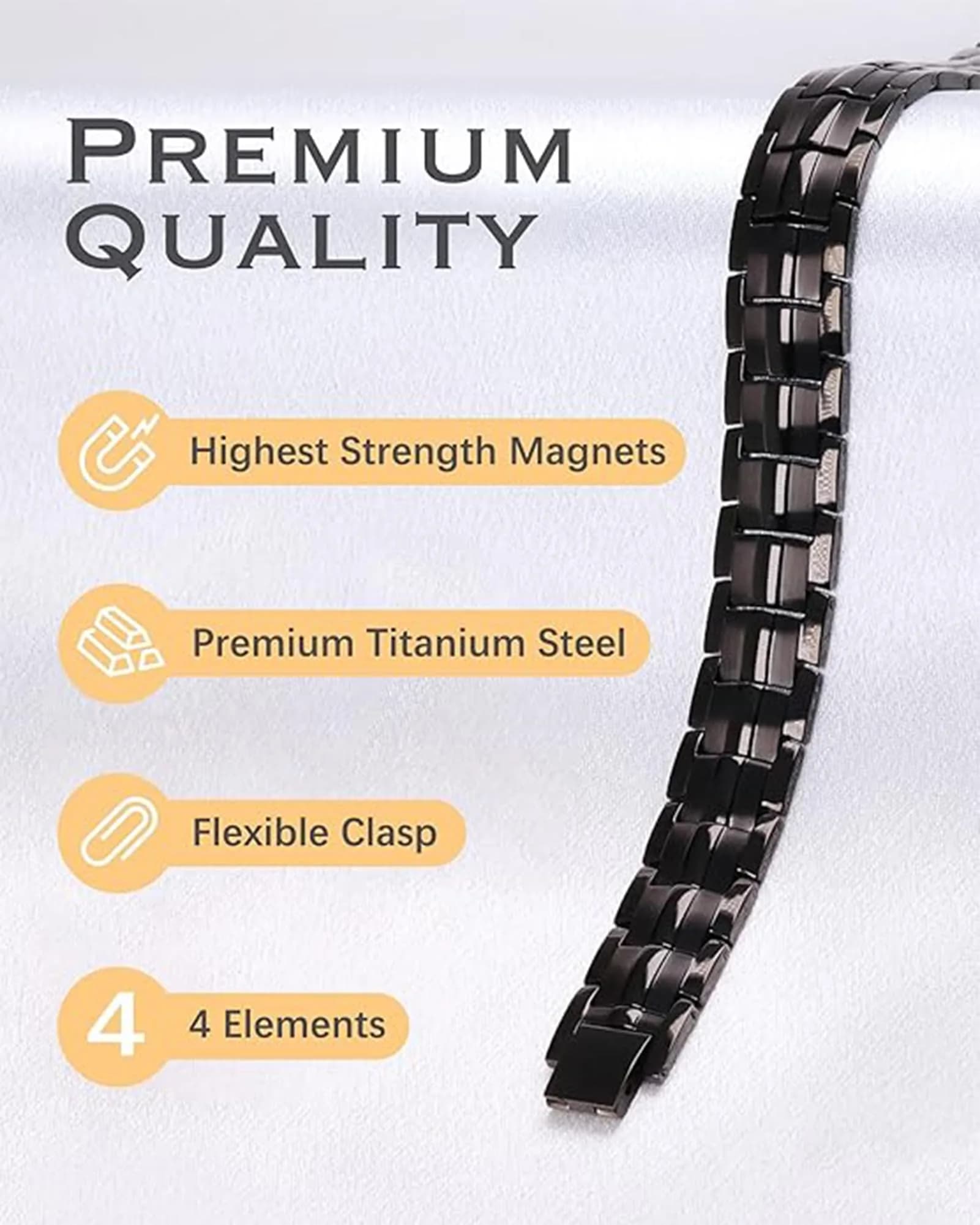 Feraco Magnetic Therapy Bracelet Titanium Steel Double Row 4 Elements Magnets 22cm (8.66 inch) | Hypoallergenic & Adjustable - view 3