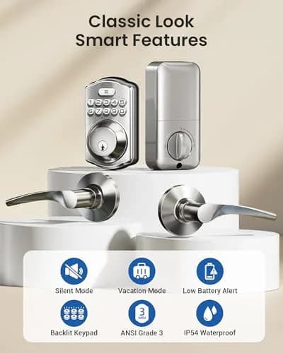 Veise KS01B Keypad Door Lock with 2 Lever Handles Set, Satin Nickel | Keyless Entry & Auto Lock thumbnail 4