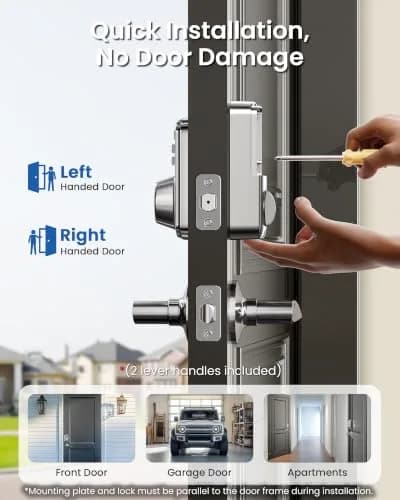 Veise KS01B Keypad Door Lock with 2 Lever Handles Set, Satin Nickel | Keyless Entry & Auto Lock thumbnail 7