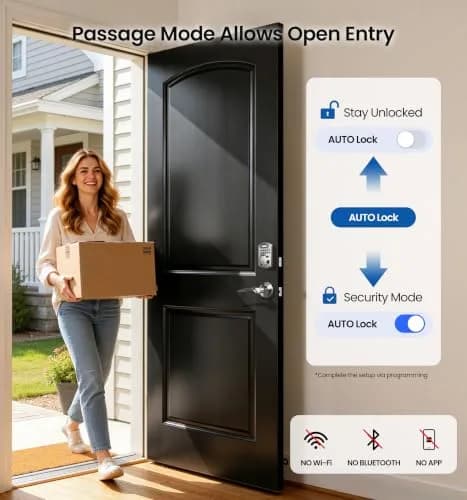Veise KS01B Keypad Door Lock with 2 Lever Handles Set, Satin Nickel | Keyless Entry & Auto Lock thumbnail 9