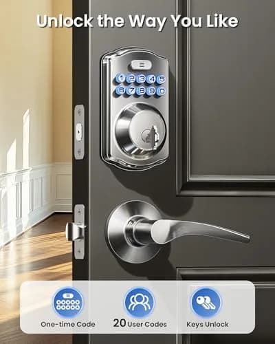 Veise KS01B Keypad Door Lock with 2 Lever Handles Set, Satin Nickel | Keyless Entry & Auto Lock thumbnail 2