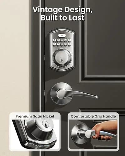 Veise KS01B Keypad Door Lock with 2 Lever Handles Set, Satin Nickel | Keyless Entry & Auto Lock thumbnail 3