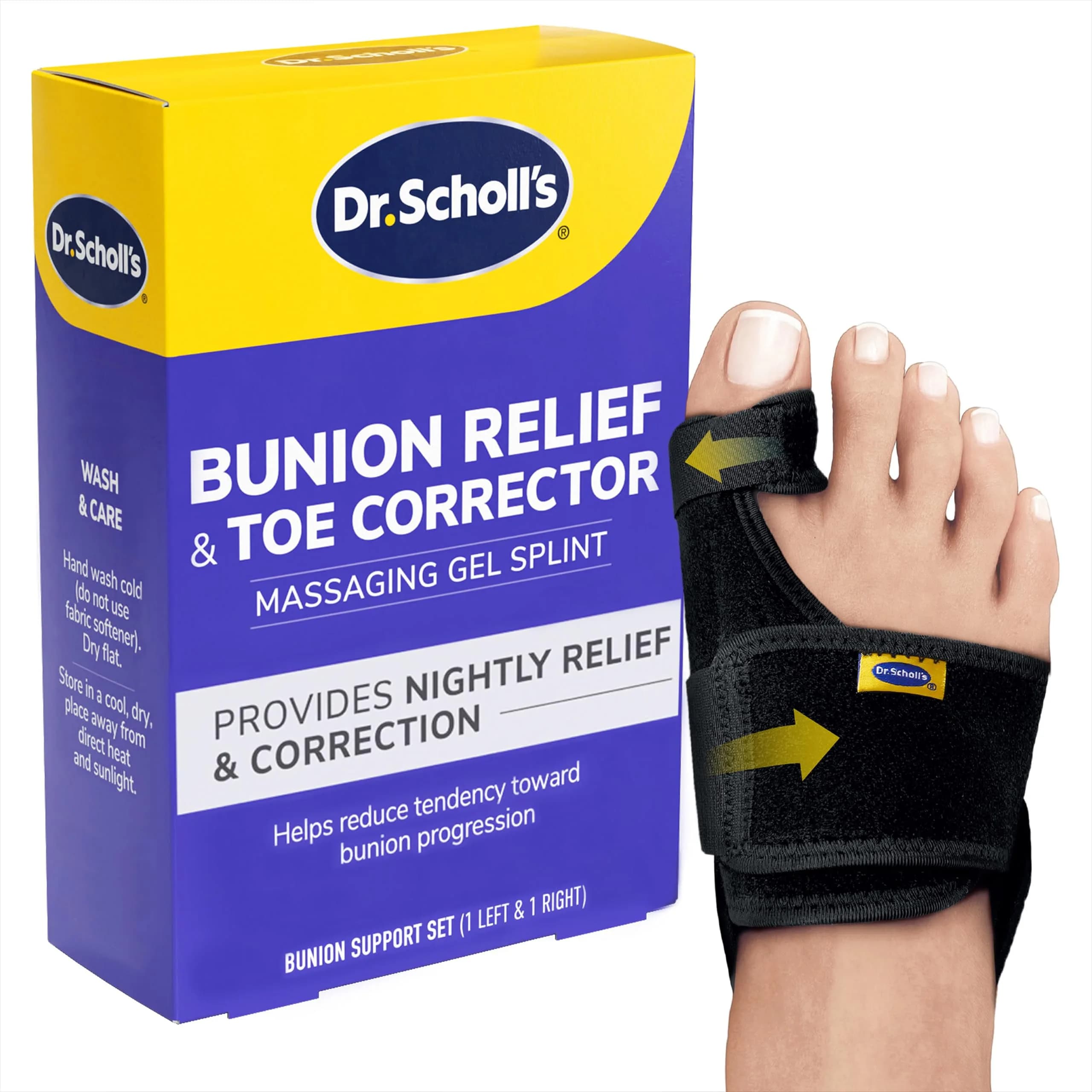 Dr. Scholl's Bunion Relief & Toe Corrector | Night Support for Bunion Pain Relief — Black
