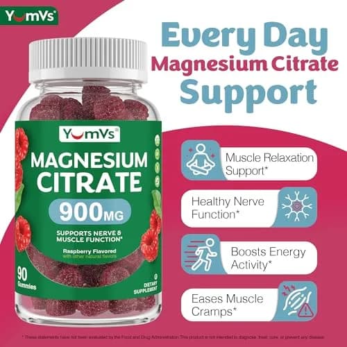 YUM-V'S Magnesium Citrate Gummies 900 mg | Raspberry Flavor, 90 Count, 2-Pack | Supports Nerve & Muscle Function thumbnail 2