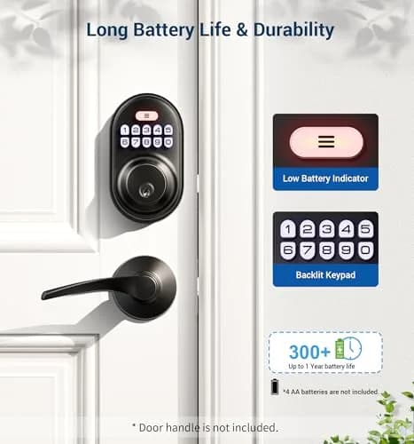Veise RZ-A Electronic Deadbolt Door Lock, Matte Black | Keyless Entry & Auto Lock thumbnail 5