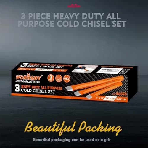 HORUSDY Heavy Duty Cold Chisels Set 3-Piece (8", 10", 12") with Roll Pouch | Cr-V Steel for Metalworking & Masonry thumbnail 2
