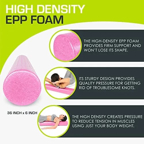 ProSourceFit High Density Foam Roller 91cm (36 inch) | Firm Full Body Athletic Massage Tool for Back Stretching, Yoga, Pilates, Post Workout Muscle Recuperation, Pink thumbnail 3