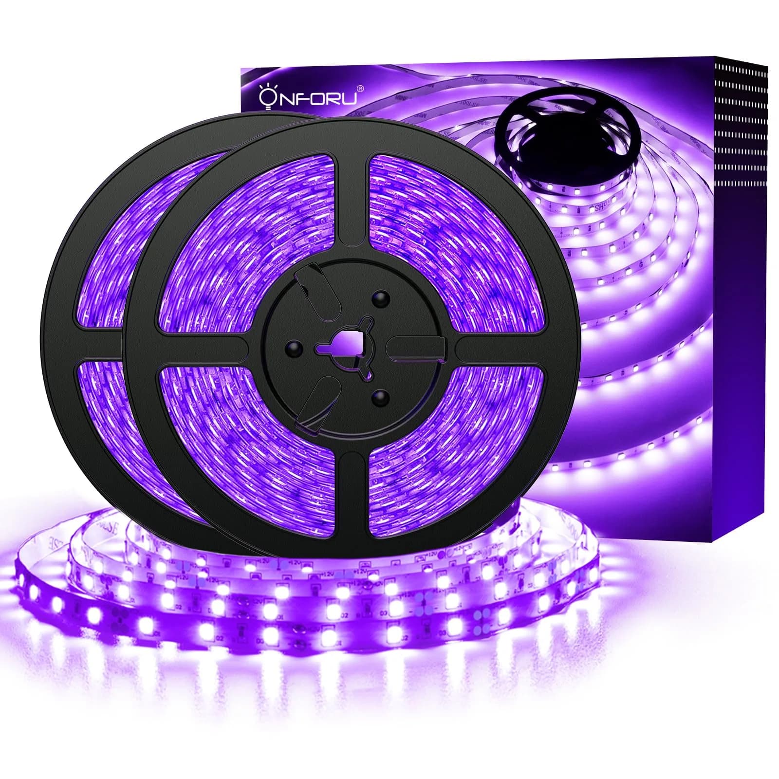 Onforu 20m (65.6ft) LED Black Light Strip Kit | 1200 LEDs for Glow Parties & Halloween - main product image