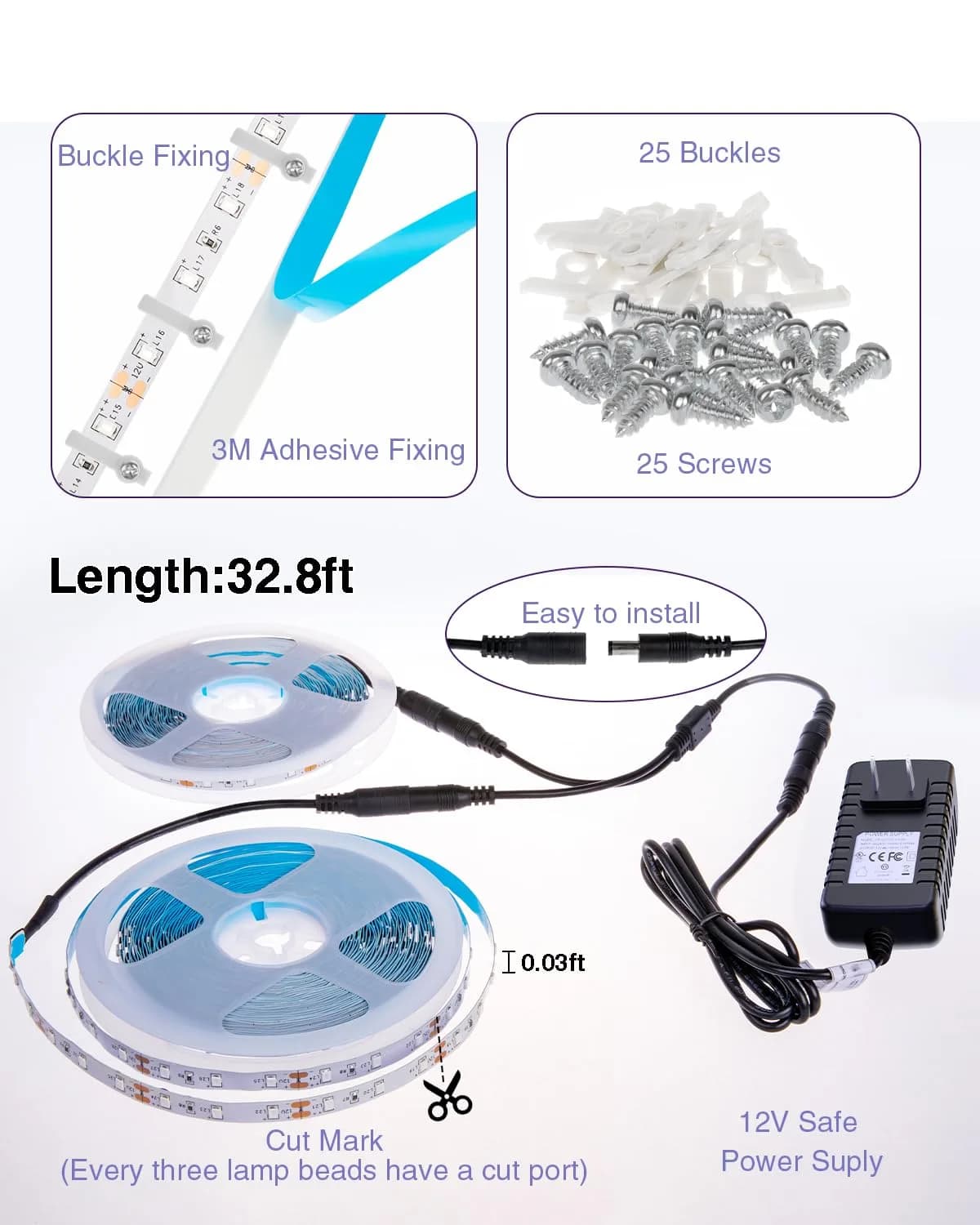 Onforu 20m (65.6ft) LED Black Light Strip Kit | 1200 LEDs for Glow Parties & Halloween - view 5