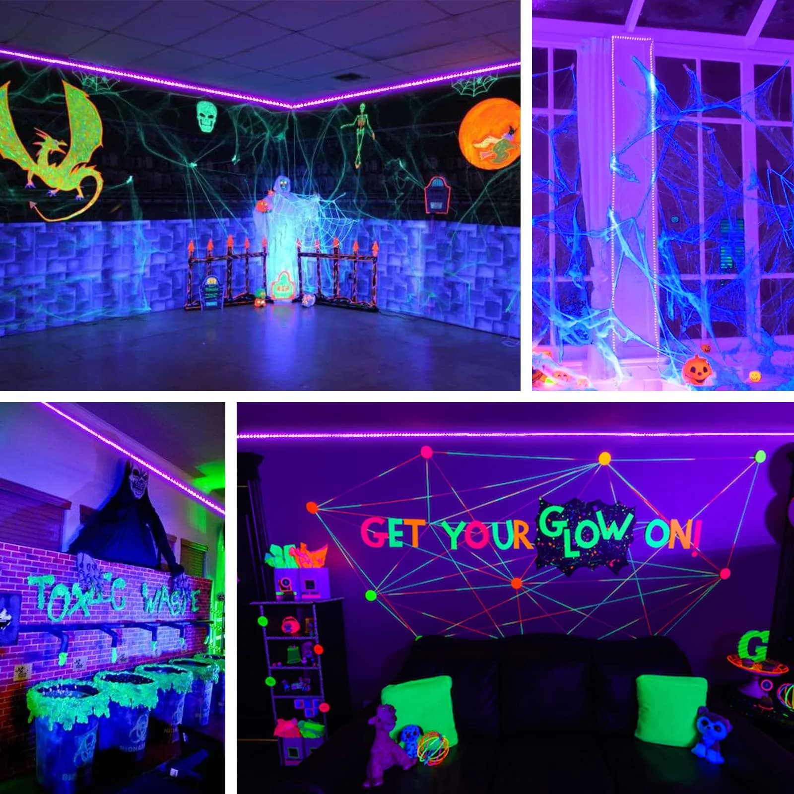 Onforu 20m (65.6ft) LED Black Light Strip Kit | 1200 LEDs for Glow Parties & Halloween - view 7
