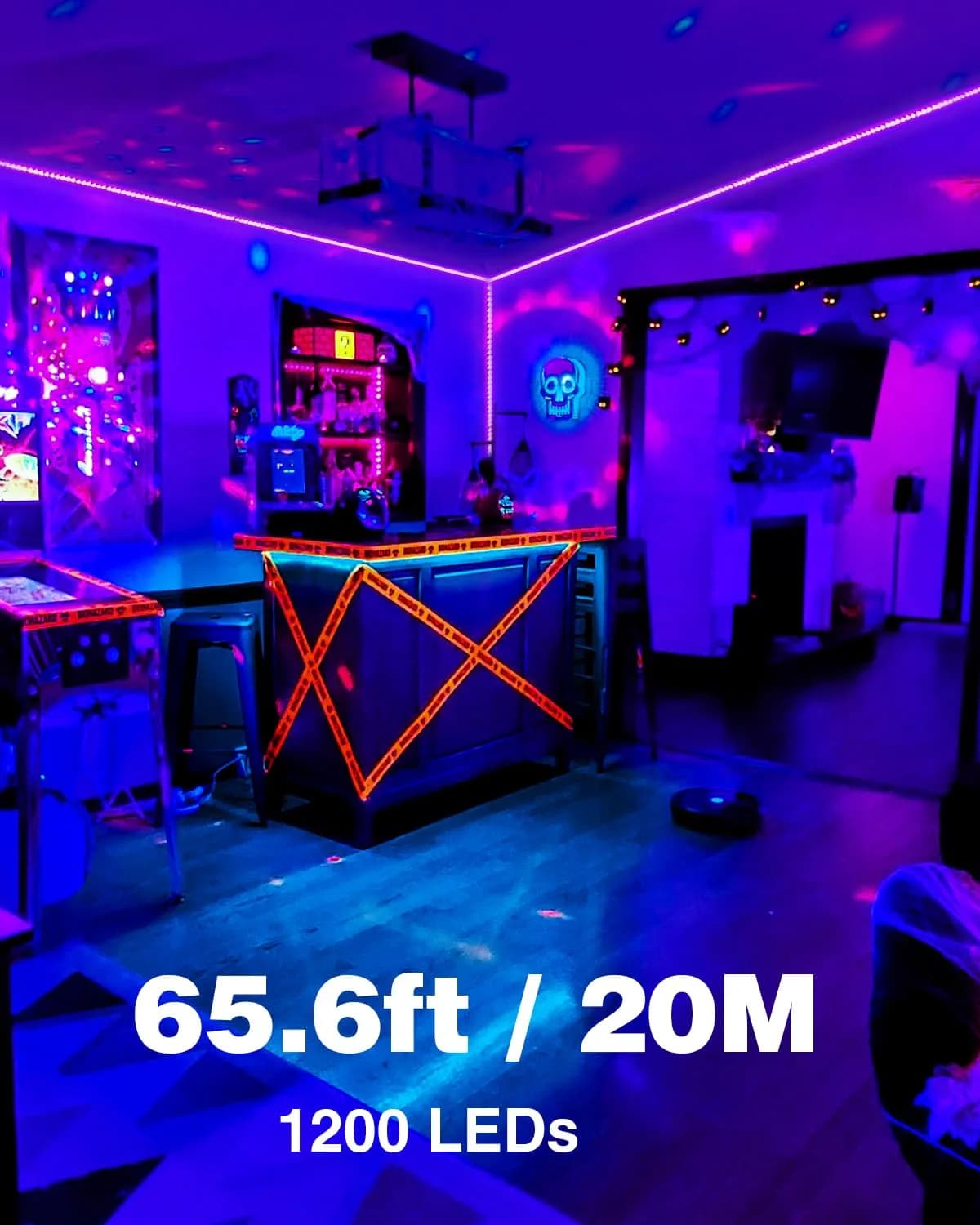 Onforu 20m (65.6ft) LED Black Light Strip Kit | 1200 LEDs for Glow Parties & Halloween - view 2