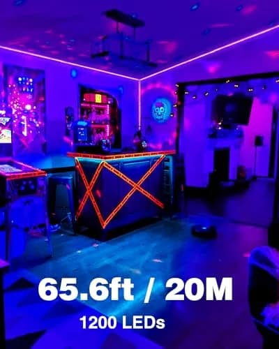 Onforu 20m (65.6ft) LED Black Light Strip Kit | 1200 LEDs for Glow Parties & Halloween thumbnail 2