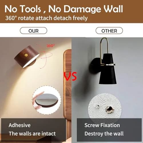 LANDGOO Wood Wall Sconce Bedside Lamp Rechargeable Night Light | Natural Wood, Dimmable, Portable thumbnail 9