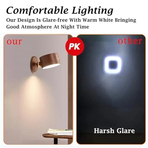 LANDGOO Wood Wall Sconce Bedside Lamp Rechargeable Night Light | Natural Wood, Dimmable, Portable thumbnail 10