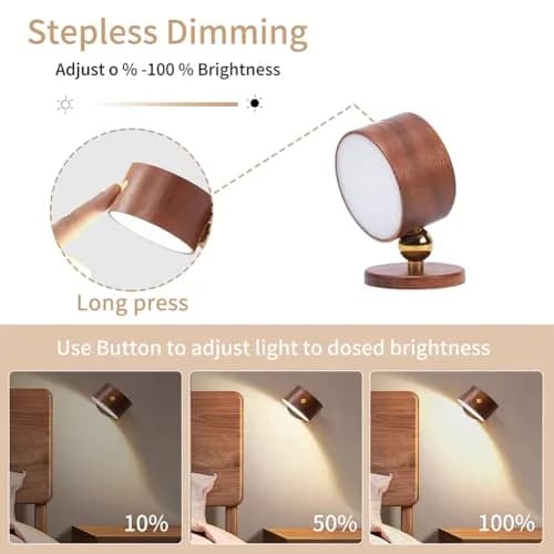 LANDGOO Wood Wall Sconce Bedside Lamp Rechargeable Night Light | Natural Wood, Dimmable, Portable thumbnail 4