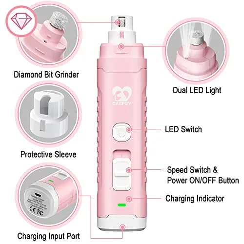 Casfuy Dog Nail Grinder with 2 LED Light | 2-Speed Rechargeable Quiet Painless Grooming Tool (70-120c) thumbnail 6