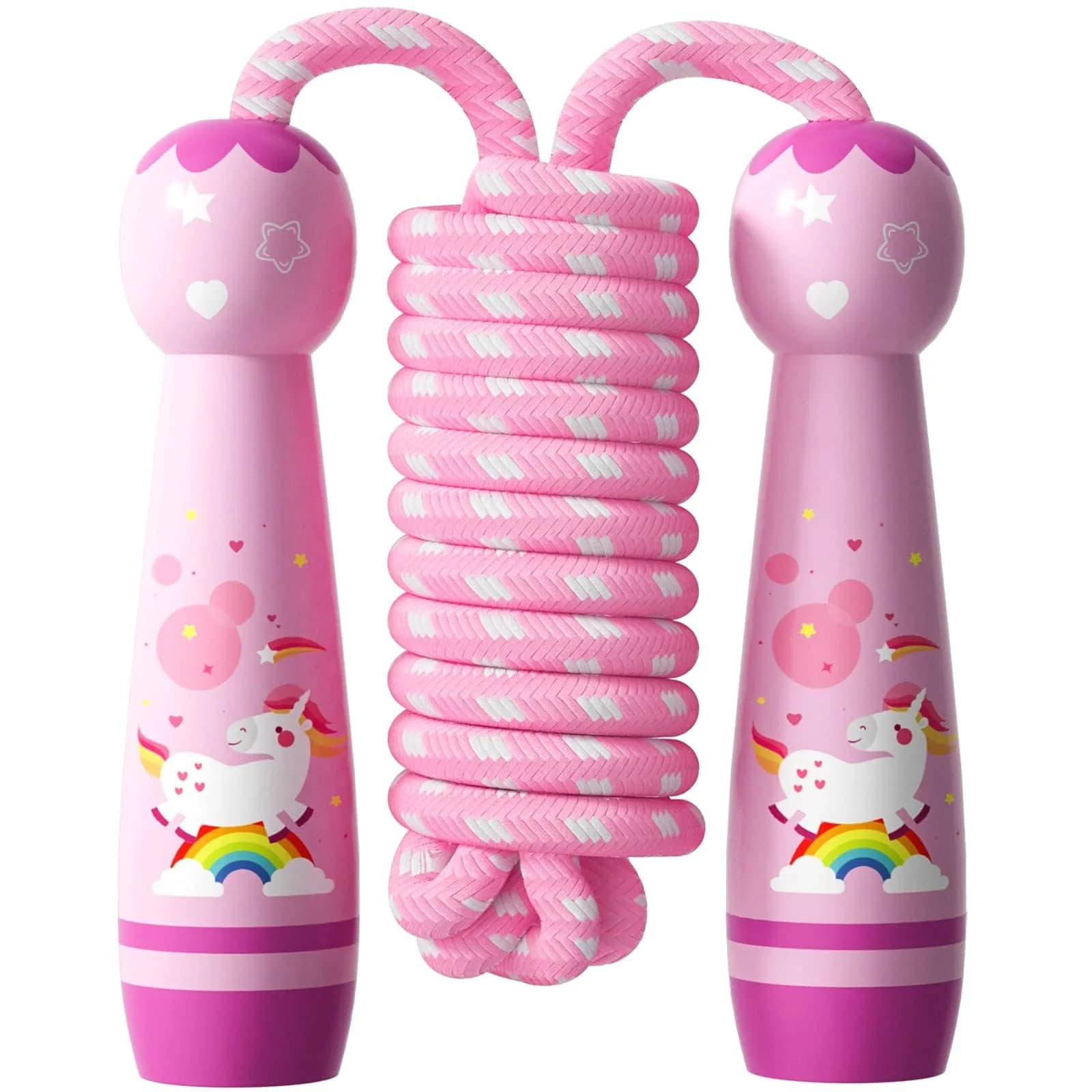 JGM Jump Rope for Kids - Adjustable Cotton Braided Wooden Handle, 2.7m (8.8ft) | Fun Fitness for Children Aged 4-8 - main product image