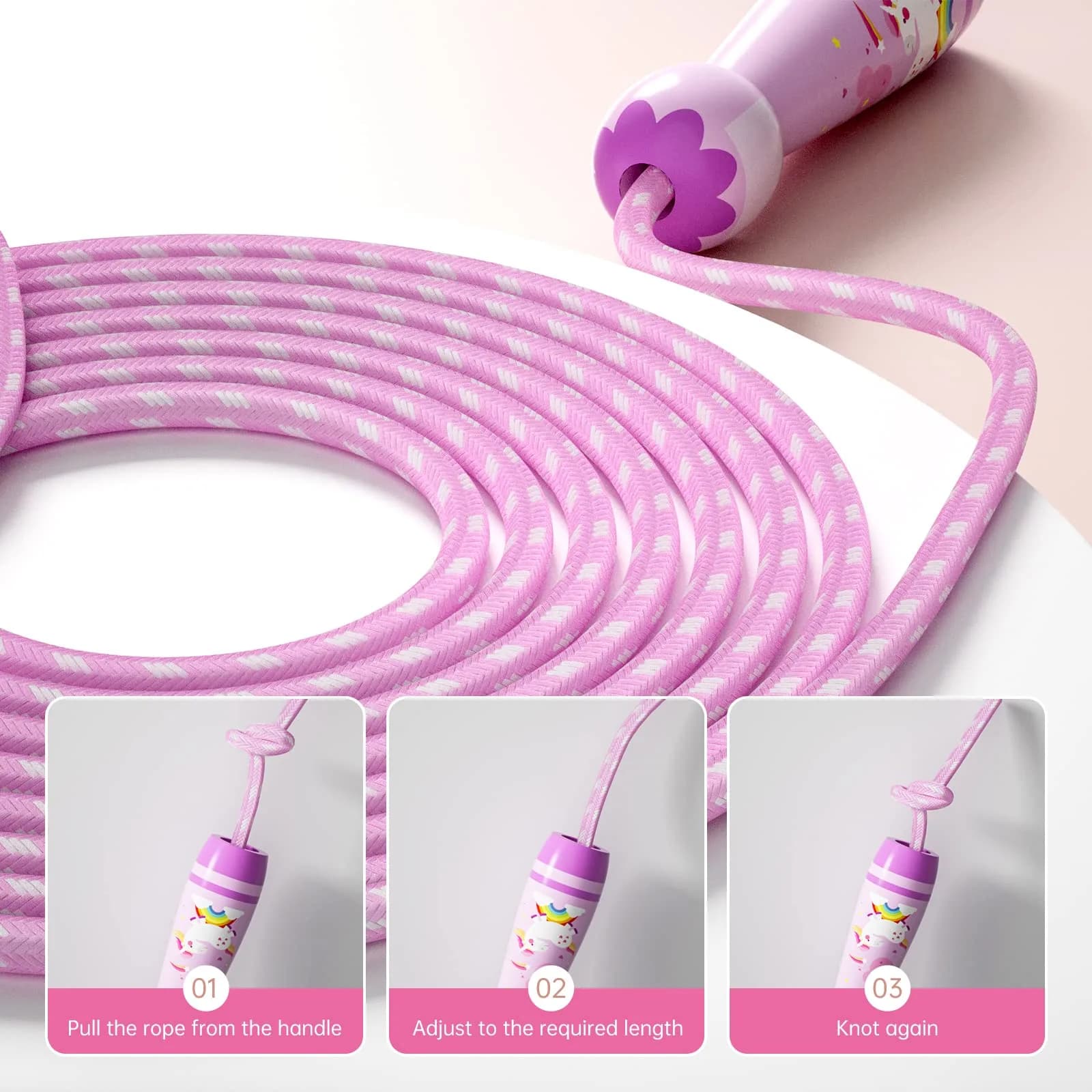 JGM Jump Rope for Kids - Adjustable Cotton Braided Wooden Handle, 2.7m (8.8ft) | Fun Fitness for Children Aged 4-8 - view 6