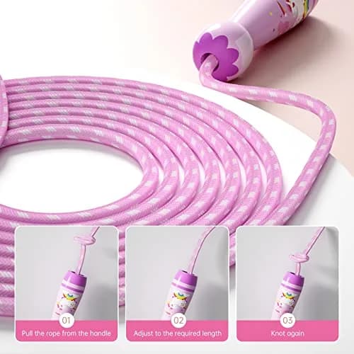 JGM Jump Rope for Kids - Adjustable Cotton Braided Wooden Handle, 2.7m (8.8ft) | Fun Fitness for Children Aged 4-8 thumbnail 6