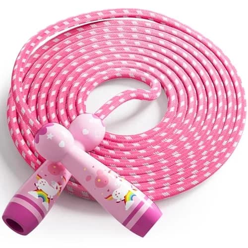 JGM Jump Rope for Kids - Adjustable Cotton Braided Wooden Handle, 2.7m (8.8ft) | Fun Fitness for Children Aged 4-8 thumbnail 7