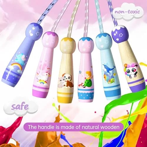 JGM Jump Rope for Kids - Adjustable Cotton Braided Wooden Handle, 2.7m (8.8ft) | Fun Fitness for Children Aged 4-8 thumbnail 3