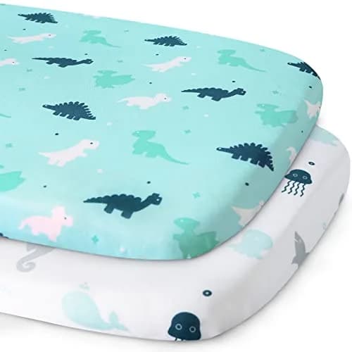 SPRINGSPIRIT Bassinet Sheets 2 Pack, Aqua Animal Print | Universal Fit for Rectangle, Oval, Hourglass Bassinet Mattress thumbnail 1