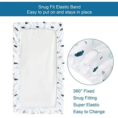 SPRINGSPIRIT Bassinet Sheets 2 Pack, Aqua Animal Print | Universal Fit for Rectangle, Oval, Hourglass Bassinet Mattress thumbnail 6
