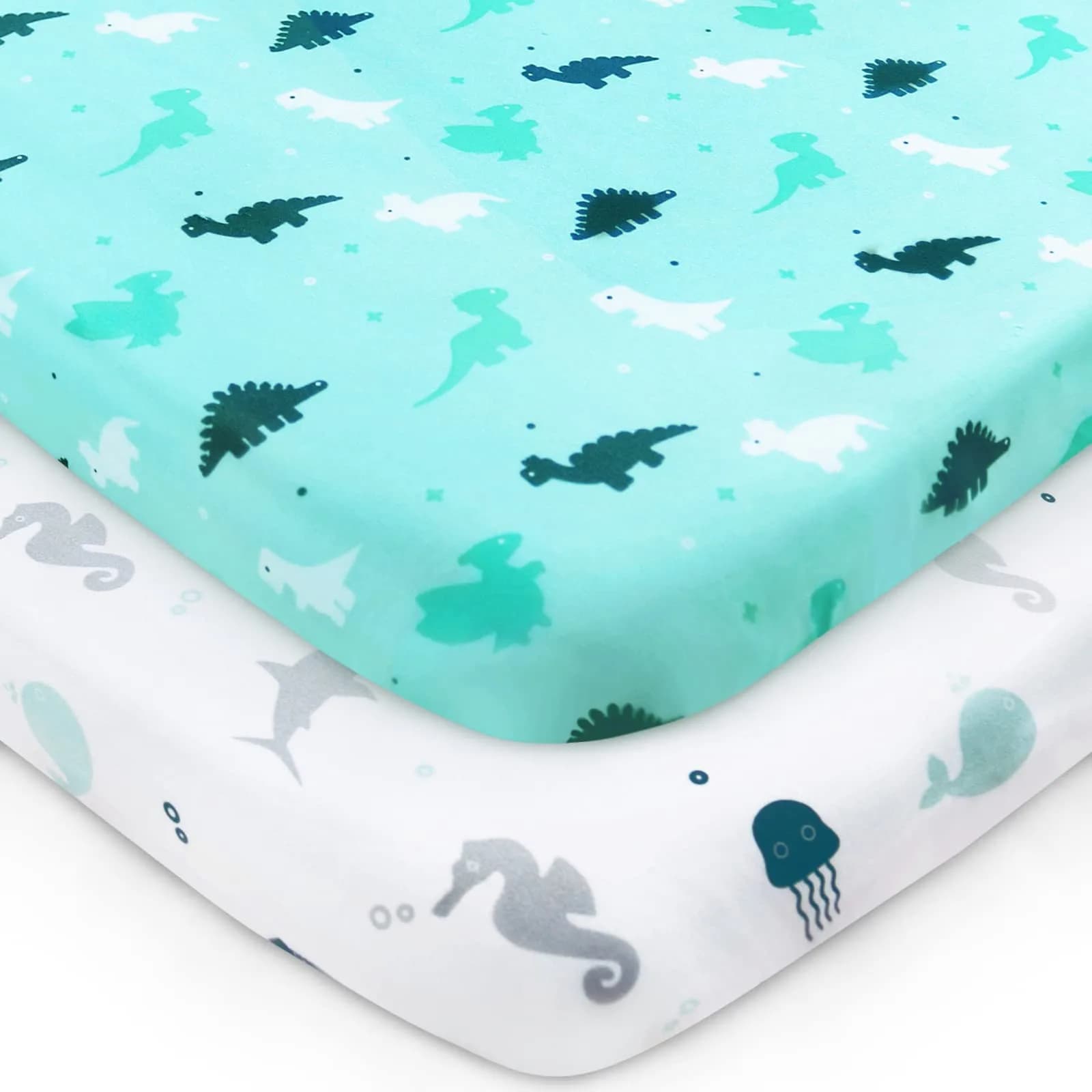 SPRINGSPIRIT Bassinet Sheets 2 Pack, Aqua Animal Print | Universal Fit for Rectangle, Oval, Hourglass Bassinet Mattress — Aqua