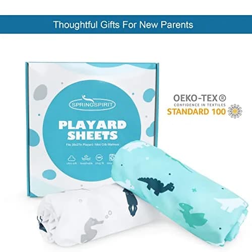 SPRINGSPIRIT Pack and Play Sheets 2-Pack | Aqua Dinosaurs & Ocean Print, 39"x27"x5" (99cm x 69cm x 13cm) thumbnail 5