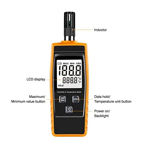 XRCLIF Handheld Humidity Meter Digital Hygrometer Thermometer 0-100% RH / -30-60°C (-22-140°F) LCD Display Backlight Moisture Tester Gauge | Dual Display thumbnail 3