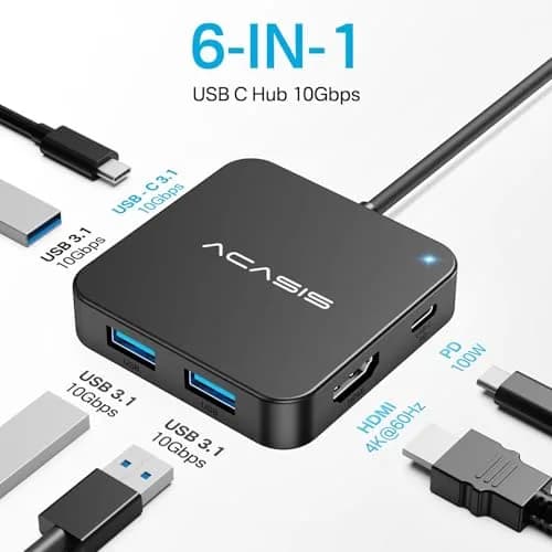 ACASIS USB C Hub 10Gbps | 6-in-1 Multiport Adapter with 4K60Hz HDMI & 100W PD thumbnail 2