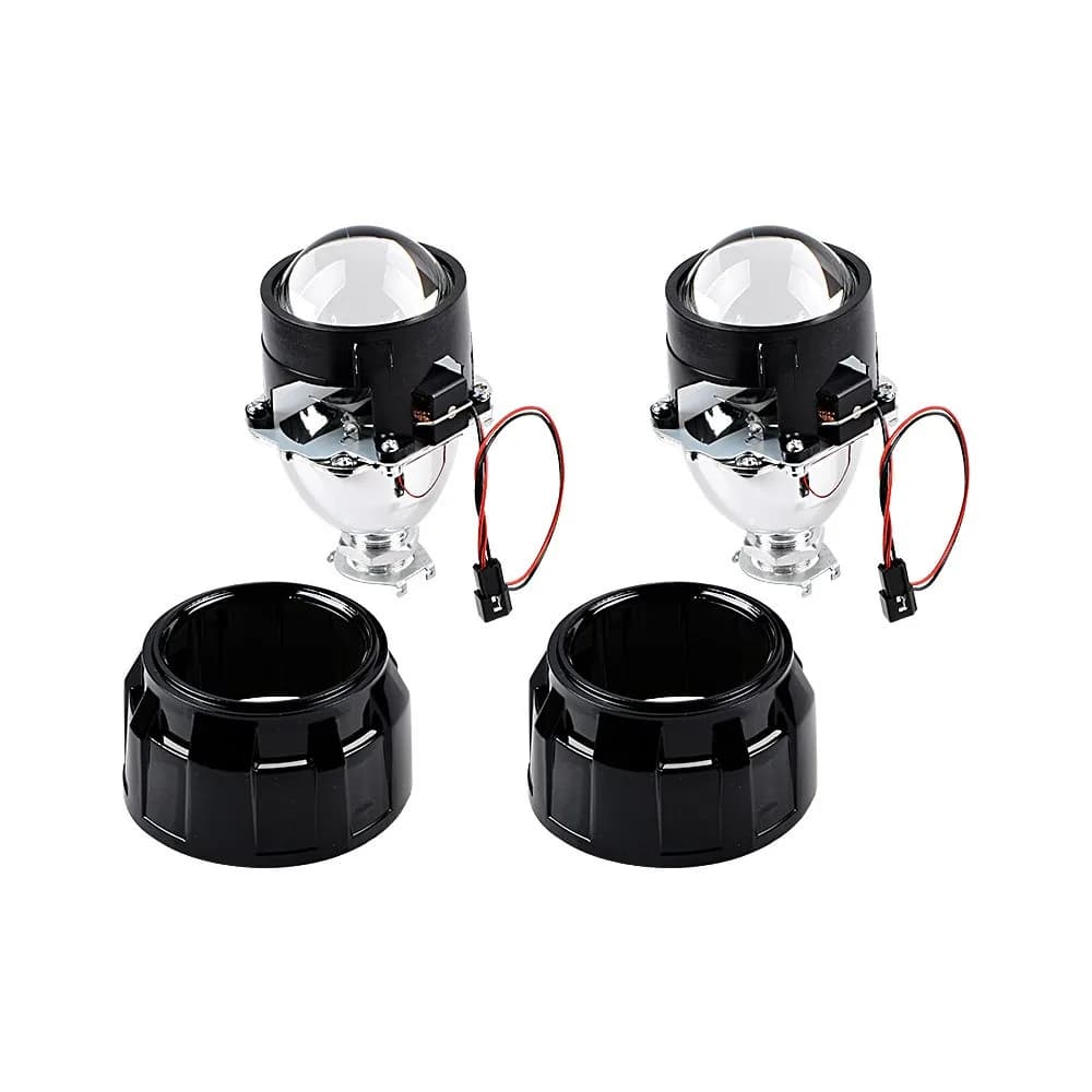 Astra Depot 2.5 inch H1 Bi-Xenon Front Lamp Projector Lens | Chrome Housing, Clear Lens, 2 Pack - main product image