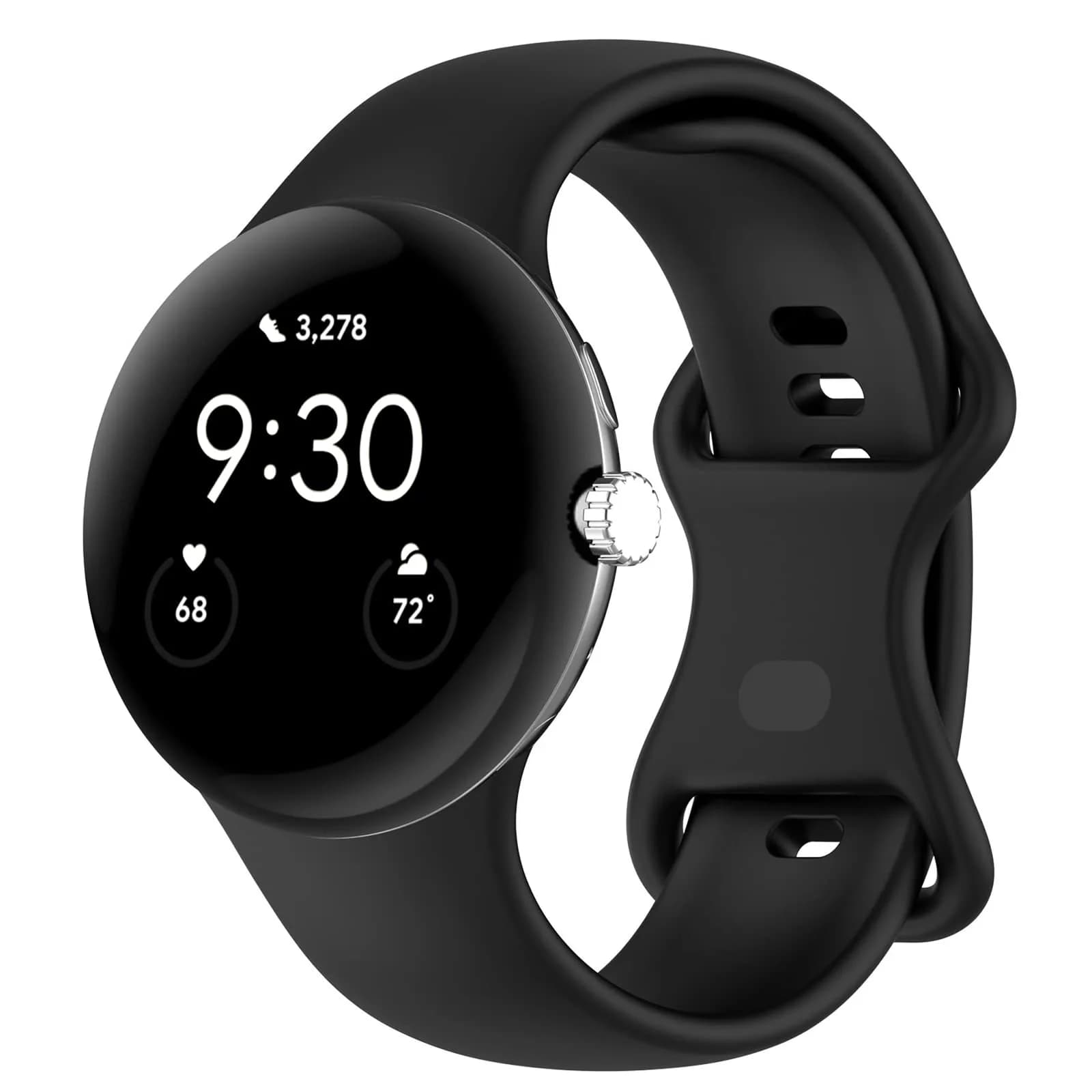 Eiavike Silicone Band Compatible with Google Pixel Watch 41mm | Breathable, Soft, Durable Sport Replacement Strap — Black (Color Clasp) / Large