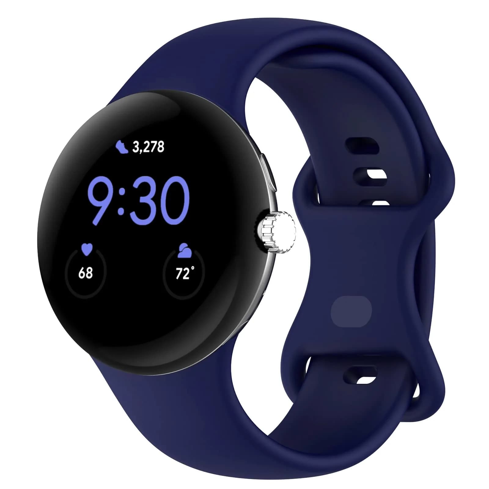 Eiavike Silicone Band Compatible with Google Pixel Watch 41mm | Breathable, Soft, Durable Sport Replacement Strap — Midnight Blue (Color Clasp) / Large