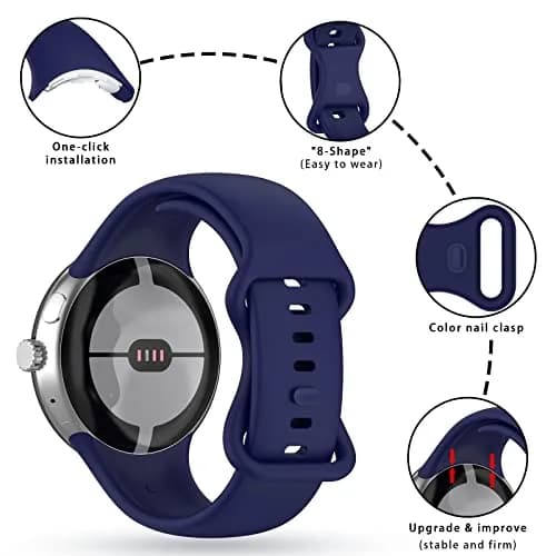 Eiavike Silicone Band for Google Pixel Watch 41mm (Large, Navy Blue) | Breathable & Durable Replacement Strap thumbnail 2