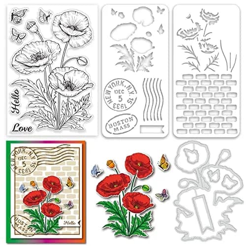 ORIGACH Realistic Corn Poppy Stamps & Dies & Layering Coloring Stencil Set | Crafting Kit for Scrapbooking & Card Making thumbnail 1