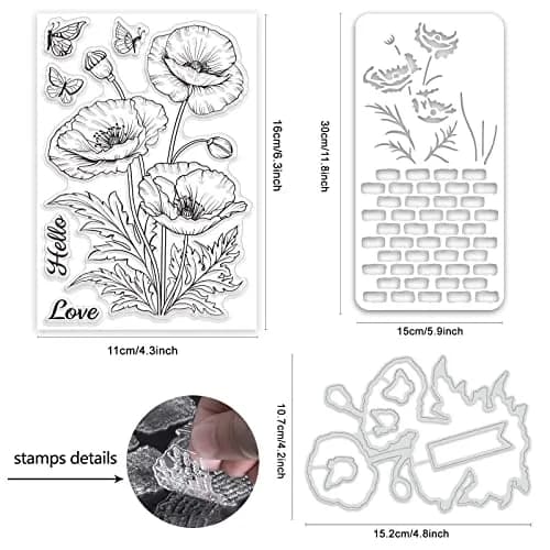 ORIGACH Realistic Corn Poppy Stamps & Dies & Layering Coloring Stencil Set | Crafting Kit for Scrapbooking & Card Making thumbnail 2