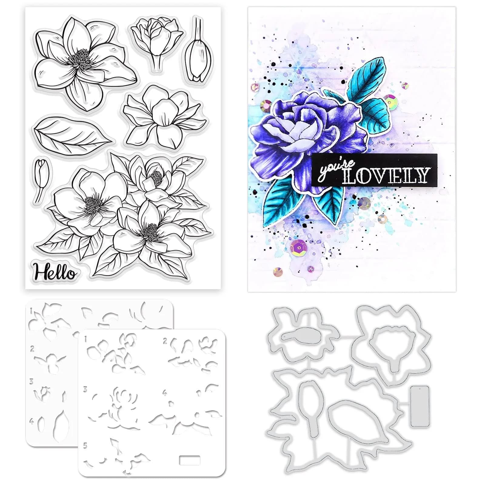 ORIGACH Daisy Flower Stamps and Dies and Layering Stencil Set, Silicone & Metal, 7.9x7.9 inch | DIY Card & Scrapbook Craft — Magnolia