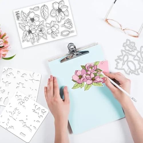 ORIGACH Realistic Magnolia Stamps & Dies & Layering Coloring Stencil Set | Scrapbooking & Card Making (70-120 chars) thumbnail 5