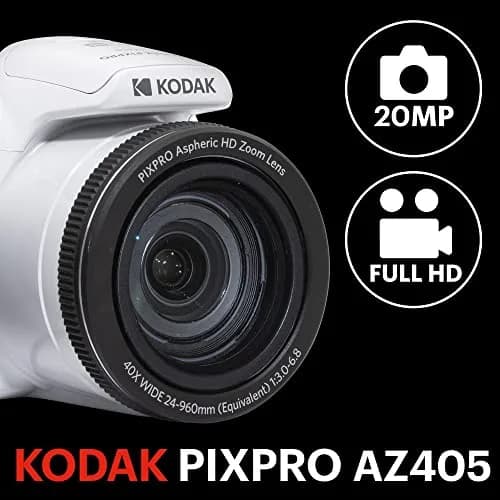 KODAK PIXPRO AZ405 20MP Digital Camera, 40x Optical Zoom, 24mm Wide Angle, 1080p HD Video, White | Travel-Ready Bridge Camera thumbnail 3