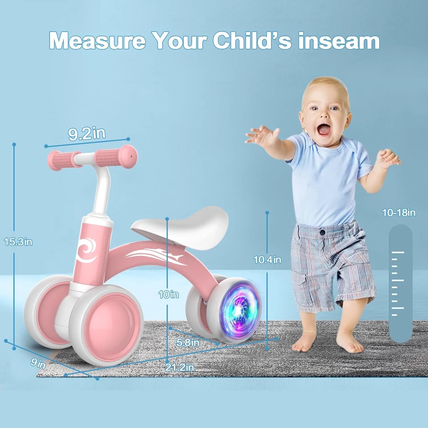 Gamfeiny Colorful Lighting Baby Balance Bike | 10-36 Months Toddler Ride-On Toy - view 2