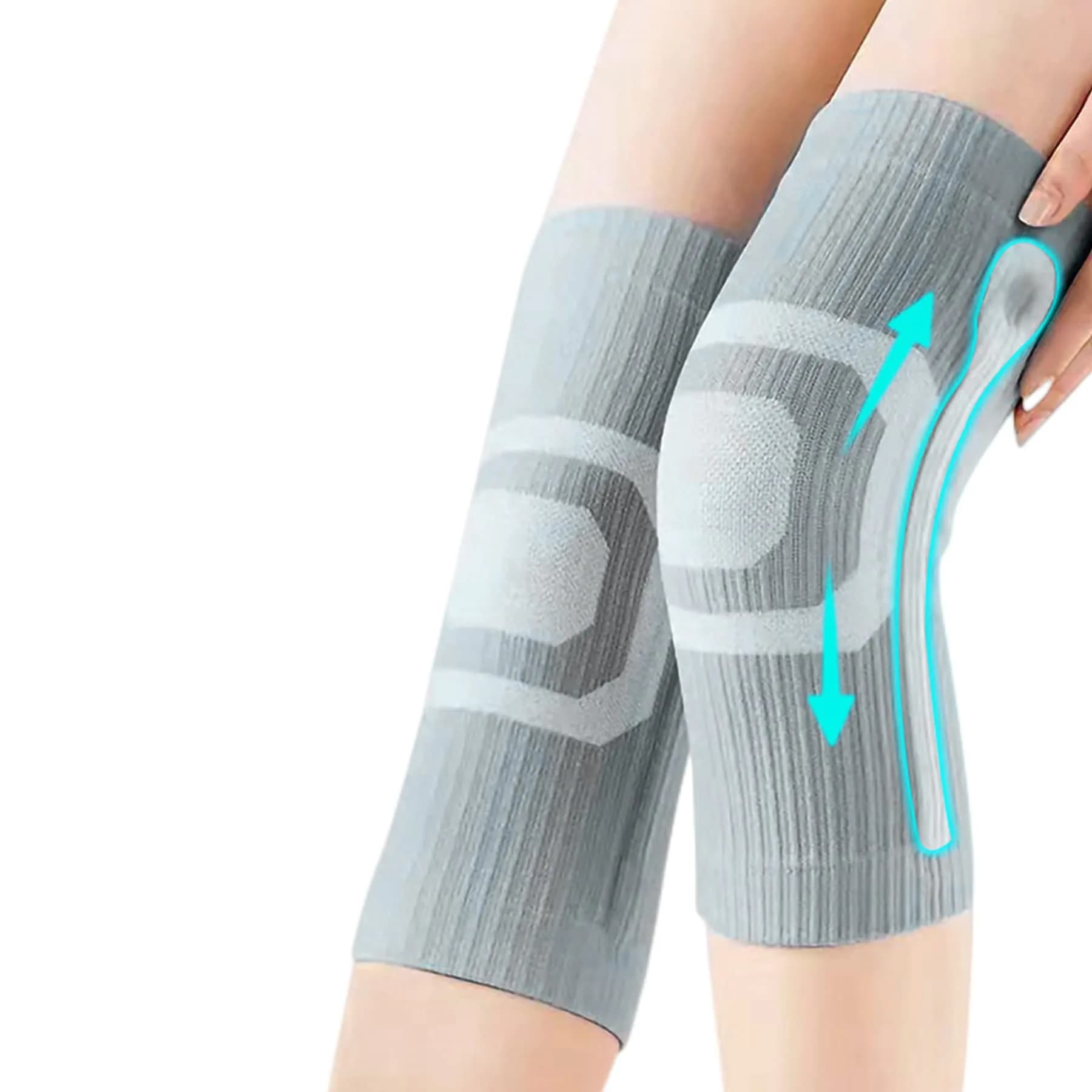 JUMISEE X Gray Knee Sleeves with Silicone Gel Spring Support, Medium (1 Pair) - view 3