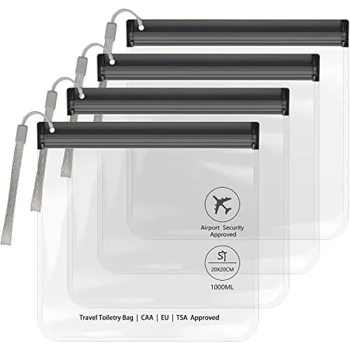 SLIJAR 4Pcs Clear TSA Approved Security Toiletry Bag Quart Size (Black) | Leakproof & Compliant thumbnail 1