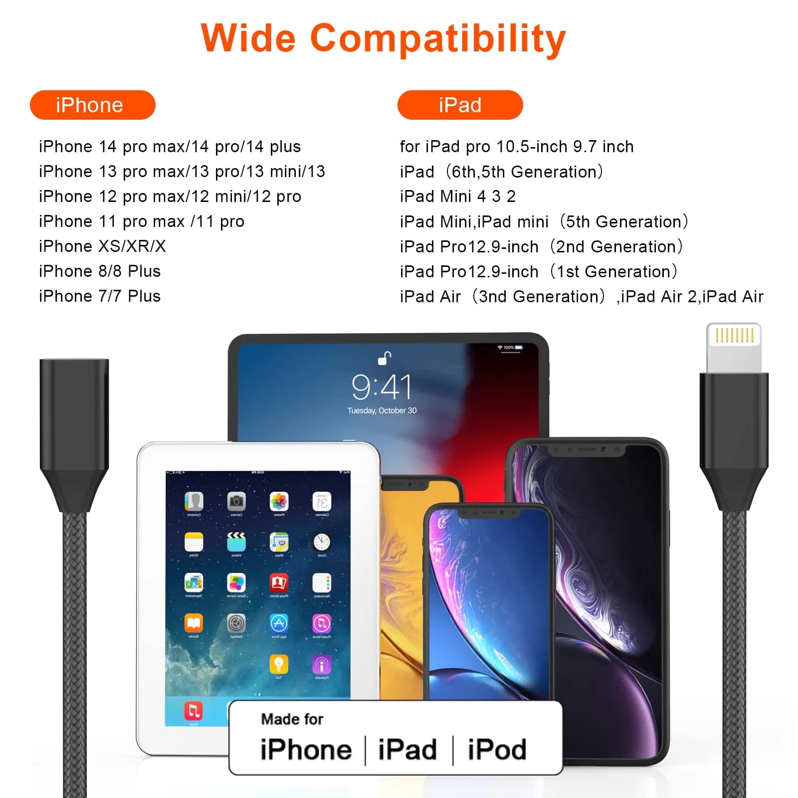 DESOFICON MFi Certified Lightning Extension Cable 1M (3.3FT) | Passes Video, Data, Audio - view 6