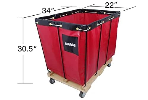 HIGOOD Vinyl Basket Truck, Service Cart Red 8 Bushel | Heavy-Duty Industrial Material Transport thumbnail 2