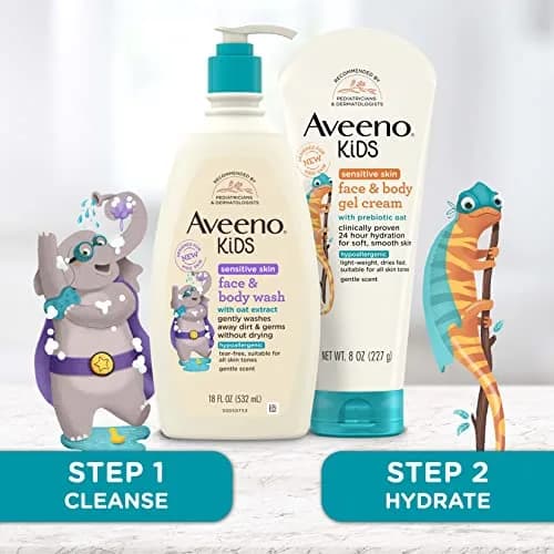Aveeno Baby Kids Sensitive Skin Face & Body Gel Cream 237ml (8 oz) | Hypoallergenic & 24-Hour Hydration thumbnail 4