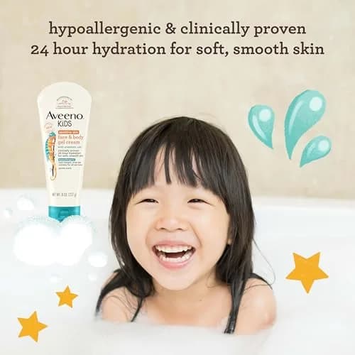 Aveeno Baby Kids Sensitive Skin Face & Body Gel Cream 237ml (8 oz) | Hypoallergenic & 24-Hour Hydration thumbnail 2