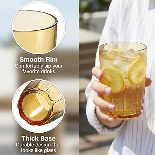 ZEAYEA Set of 6 Acrylic Drinking Cups, 14 oz | Unbreakable, Reusable, Stackable Water Glasses for Indoors & Outdoors thumbnail 4