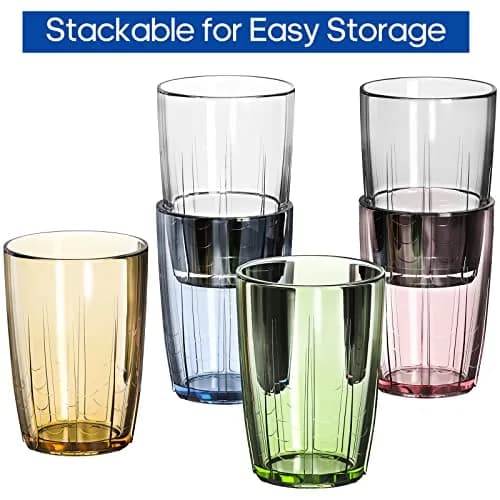ZEAYEA Set of 6 Acrylic Drinking Cups, 14 oz | Unbreakable, Reusable, Stackable Water Glasses for Indoors & Outdoors thumbnail 8